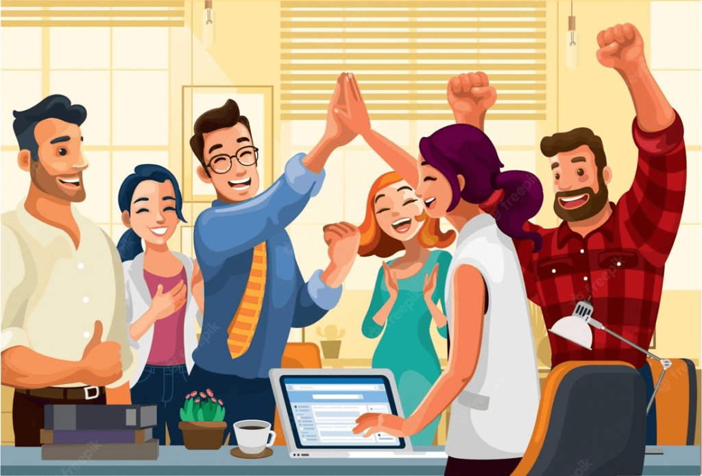 people celebrating success at work